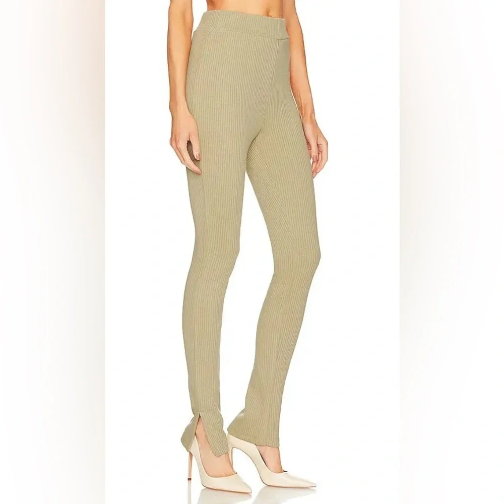 WEWOREWHAT Ribbed flare pants in beige
